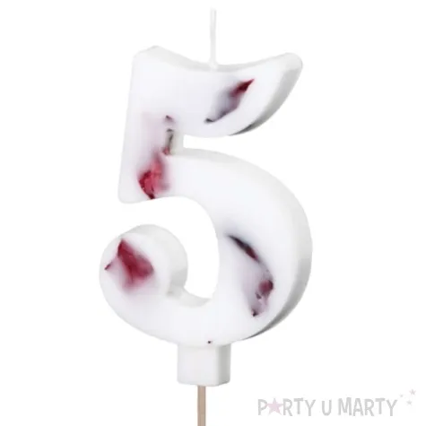 swieczka na tort cyfra 5 platki kwiatow bialy partydeco 8 cm