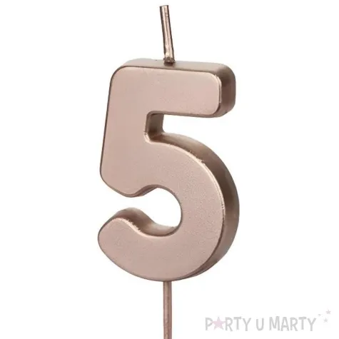 swieczka na tort cyfra 5 rose gold partydeco 9 cm