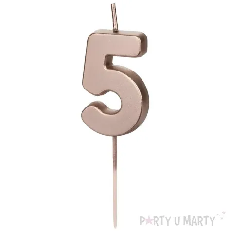 swieczka na tort cyfra 5 rose gold partydeco 9 cm