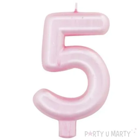 swieczka na tort cyfra 5 rozowy perlowy givi 9 cm