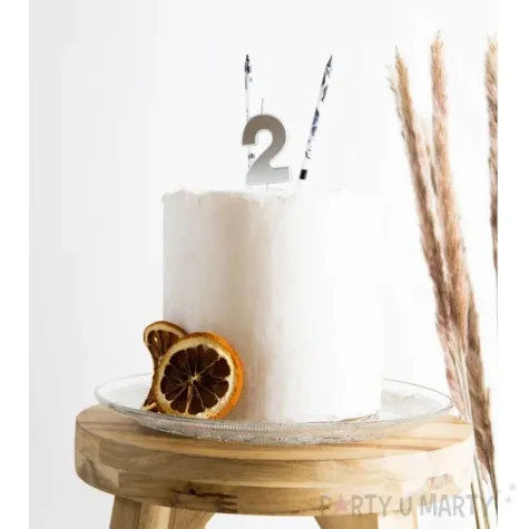 swieczka na tort cyfra 5 srebrna folat 8 cm