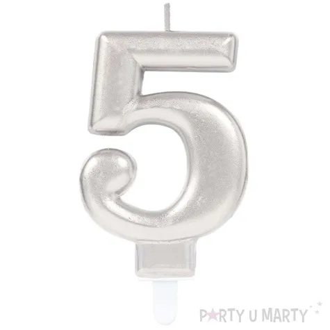 swieczka na tort cyfra 5 srebrny amscan 9 3 cm