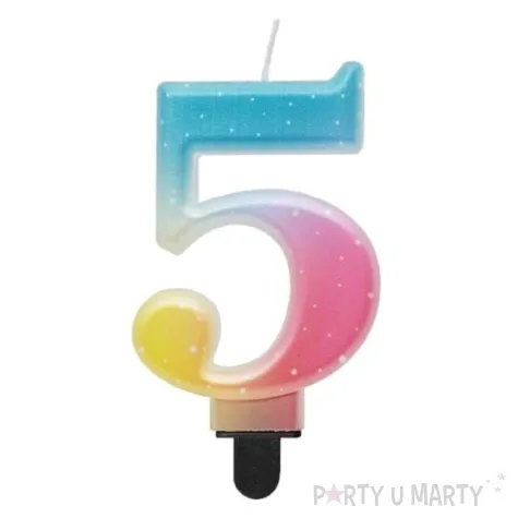 swieczka na tort cyfra 5 teczowa godan 8 cm