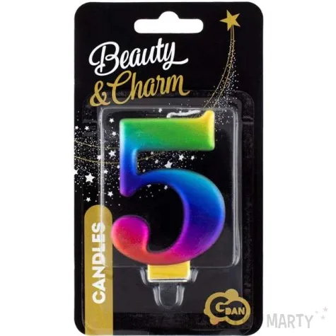 swieczka na tort cyfra 5 teczowa godan 9 5 cm