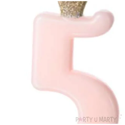 swieczka na tort cyfra 5 w koronie rozowa jasna partydeco 9 5 cm