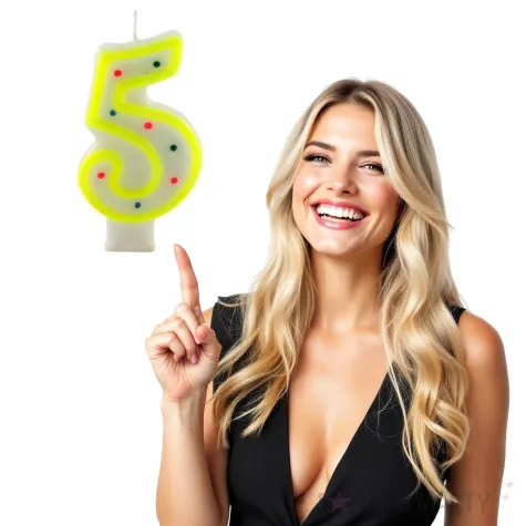 swieczka na tort cyfra 5 w kropki zolta tamipol 7 5 cm