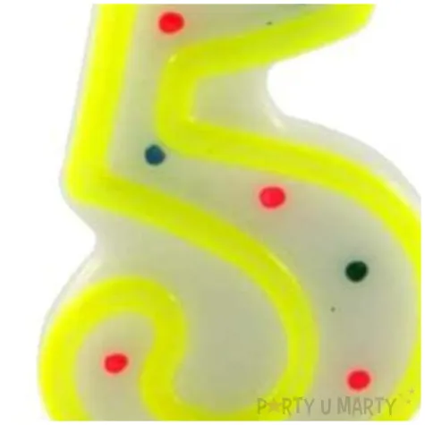 swieczka na tort cyfra 5 w kropki zolta tamipol 7 5 cm