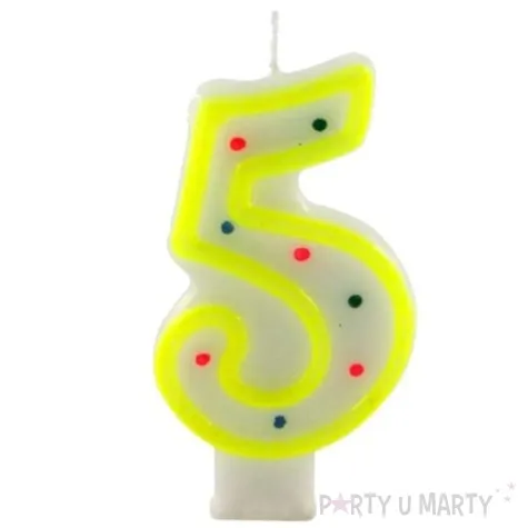 swieczka na tort cyfra 5 w kropki zolta tamipol 7 5 cm