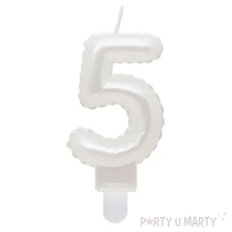 swieczka na tort cyfra 5 wypustki biala perlowa godan 7 cm