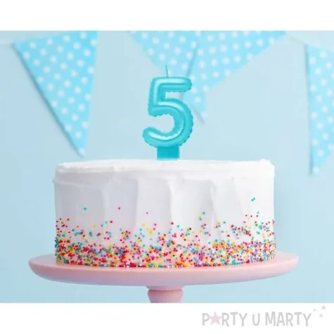 swieczka na tort cyfra 5 wypustki niebieska jasna perlowa godan 7 cm
