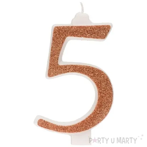 swieczka na tort cyfra 5 zlota brokatowa dekora