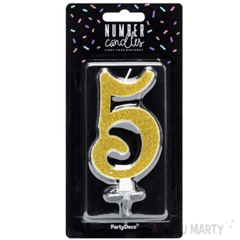 swieczka na tort cyfra 5 zlota partydeco 1 szt