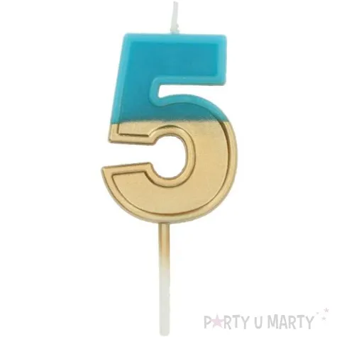 swieczka na tort cyfra 5 zloto niebieska folat 5 cm