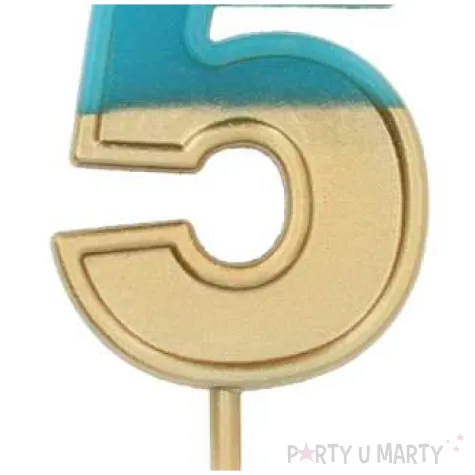 swieczka na tort cyfra 5 zloto niebieska folat 5 cm