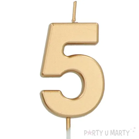swieczka na tort cyfra 5 zloty folat 8 cm