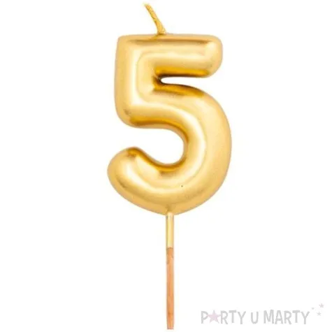 swieczka na tort cyfra 5 zloty metalik givi 8 cm