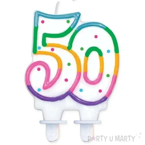 swieczka na tort cyfra 50 kropki teczowa godan 8 cm