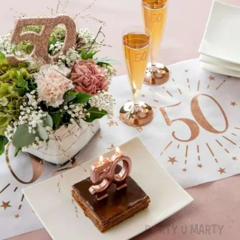 swieczka na tort cyfra 50 rozowe zloto santex 9 cm