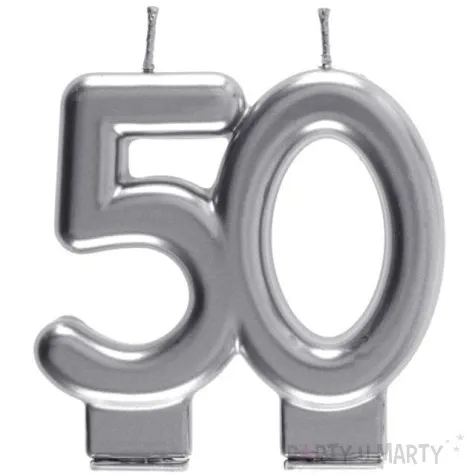 swieczka na tort cyfra 50 srebrna santex 9 cm