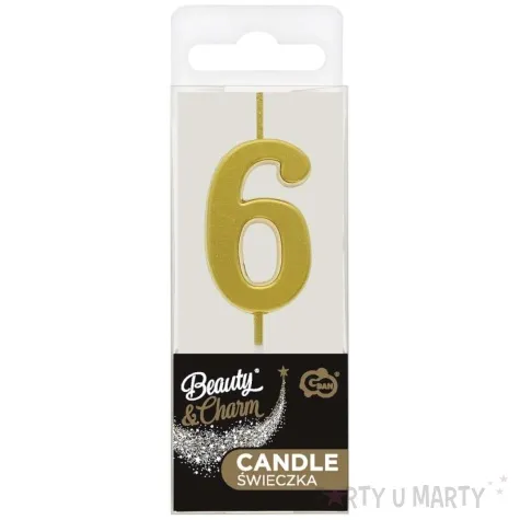 swieczka na tort cyfra 6 beauty charm piker zloty godan 9 5 cm