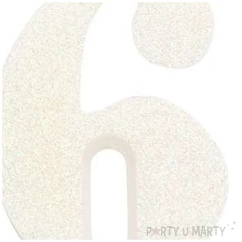 swieczka na tort cyfra 6 biala brokatowa givi 9 5 cm