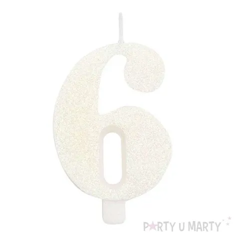 swieczka na tort cyfra 6 biala brokatowa givi 9 5 cm