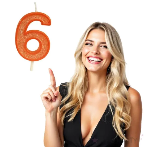 swieczka na tort cyfra 6 brokat pomaranczowa guirca 4 cm