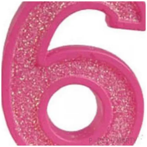 swieczka na tort cyfra 6 brokat rozowa guirca 4 cm