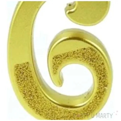 swieczka na tort cyfra 6 brokatowa zlota jix 12 cm