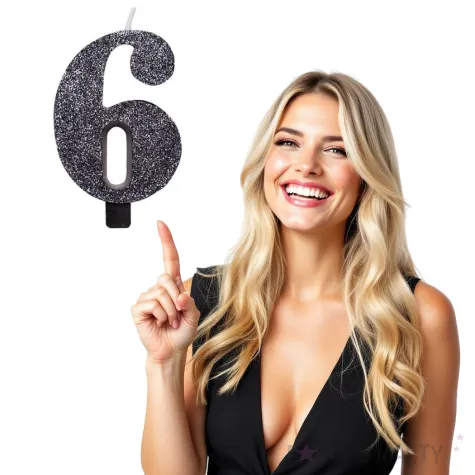 swieczka na tort cyfra 6 czarna brokatowa givi 9 5 cm