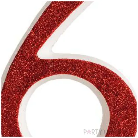 swieczka na tort cyfra 6 czerwona brokatowa dekora