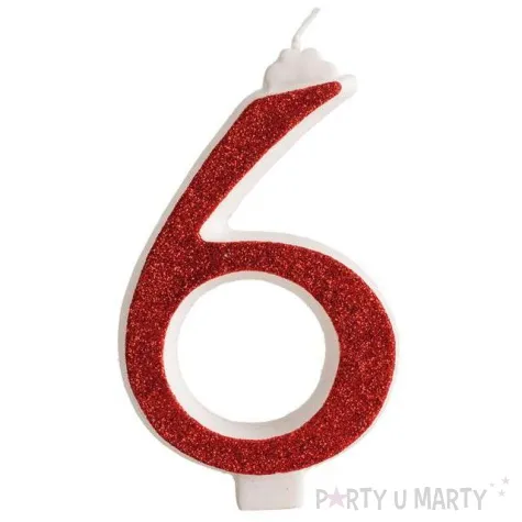 swieczka na tort cyfra 6 czerwona brokatowa dekora