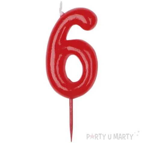swieczka na tort cyfra 6 czerwona dekora 5 5 cm