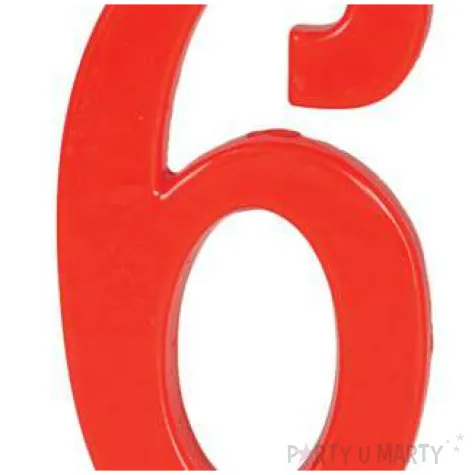 swieczka na tort cyfra 6 czerwona guirca 12 cm