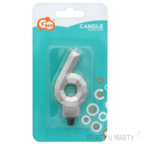 swieczka na tort cyfra 6 diament srebrna godan 7 6 cm