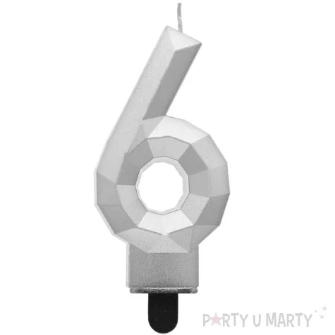 swieczka na tort cyfra 6 diament srebrna godan 7 6 cm