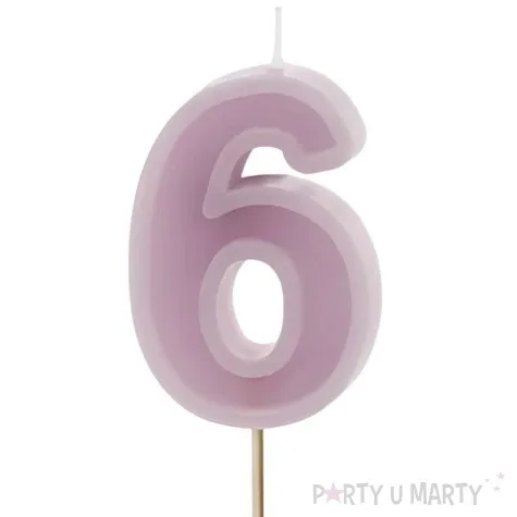 swieczka na tort cyfra 6 fioletowy partydeco 10 cm