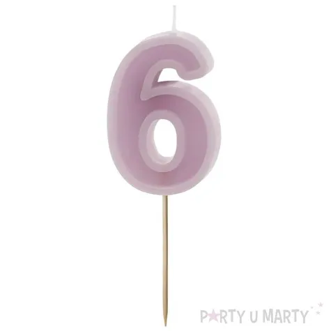 swieczka na tort cyfra 6 fioletowy partydeco 10 cm