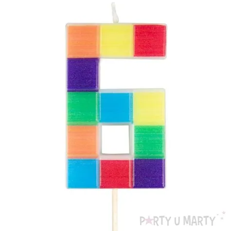 swieczka na tort cyfra 6 klocki mix arpex 7 cm