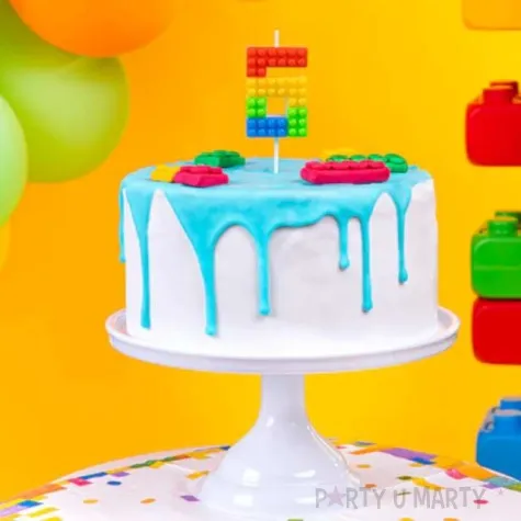 swieczka na tort cyfra 6 klocki mix partypal 11 cm