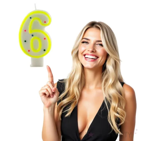 swieczka na tort cyfra 6 kropki zolta tamipol 7 5 cm