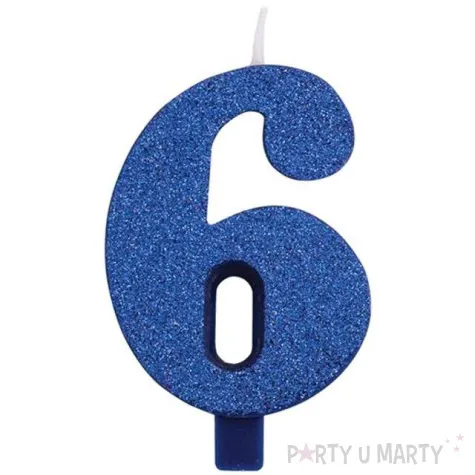 swieczka na tort cyfra 6 niebieska brokatowa givi 9 5 cm