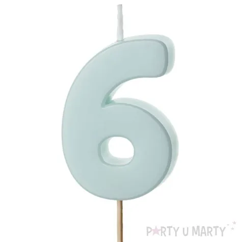 swieczka na tort cyfra 6 niebieski partydeco 10 cm