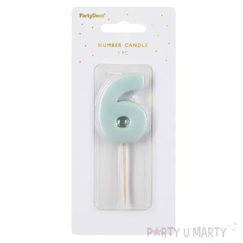 swieczka na tort cyfra 6 niebieski partydeco 10 cm