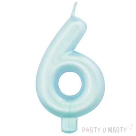 swieczka na tort cyfra 6 niebieski perlowy givi 9 cm