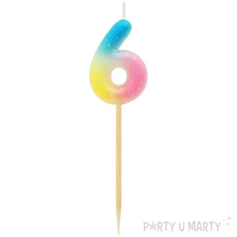 swieczka na tort cyfra 6 piker teczowa godan 4 5 cm