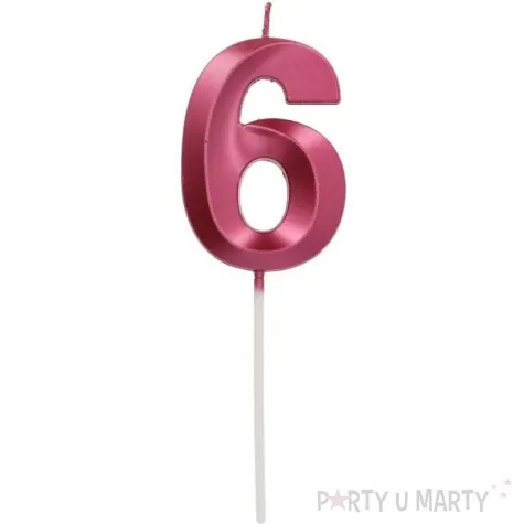 swieczka na tort cyfra 6 rozowa folat 7 cm