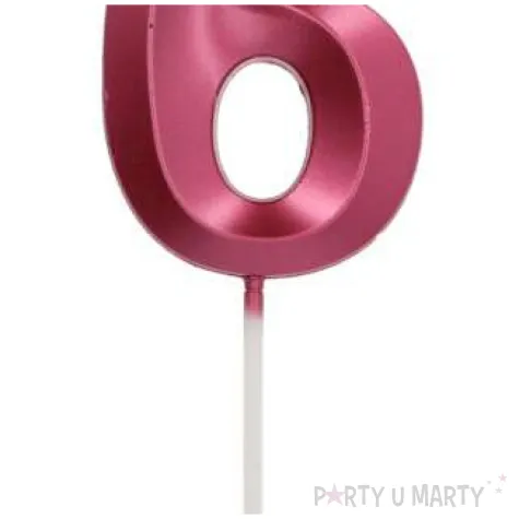 swieczka na tort cyfra 6 rozowa folat 7 cm