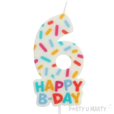 swieczka na tort cyfra 6 sprinkles folat 11 cm