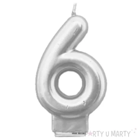 swieczka na tort cyfra 6 srebrna tamipol 7 5 cm